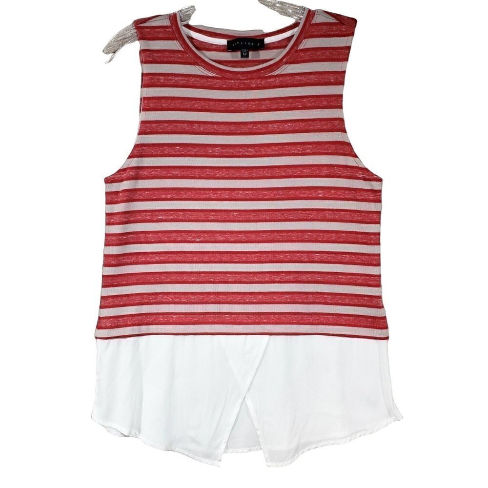 Sanctuary Top Sz‎ XS Sleeveless Striped Layer Stretch Surplice 90s Y2K Red White